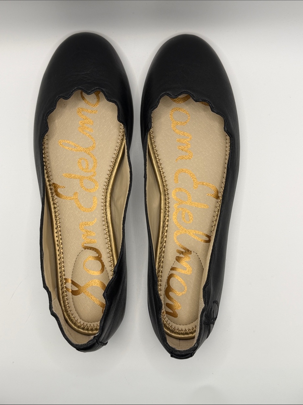 Sam Edelman Black Scalloped-Edge Leather Ballet Flats - Picture 2 of 8